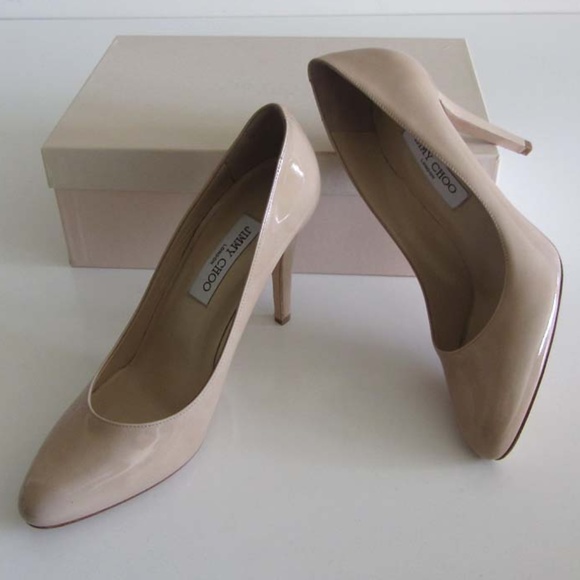 Jimmy Choo Nude Patent Leather Pointed-Toe Pumps